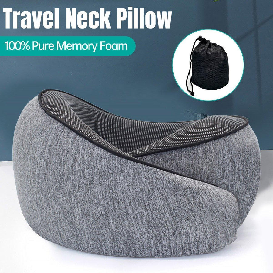 U-Shaped Travel Neck Pillow with Memory Foam & Breathable Cover - Grey - SuperSaverAU - view 1