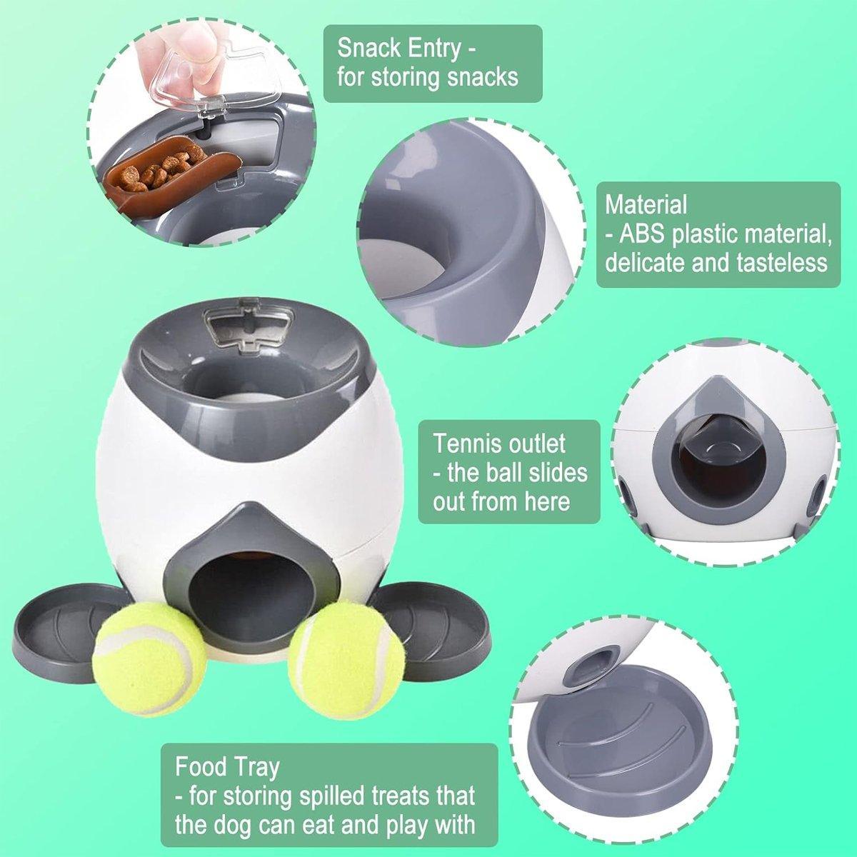 Interactive Dog Toy Tennis Feeder Machine - 29.5cm, Grey, Treat Dispenser