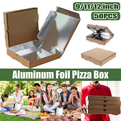 50pcs Pizza Box Set - 11-inch Durable Cardboard with Aluminium Foil Lining