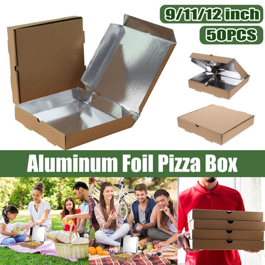 50pcs Pizza Box Set - 11-inch Durable Cardboard with Aluminium Foil Lining