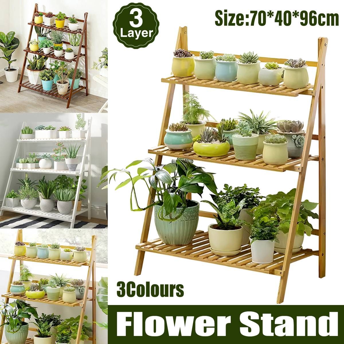 Premium 3-Layer Wooden Foldable Plant Stand – White 70 x 40 x 96cm