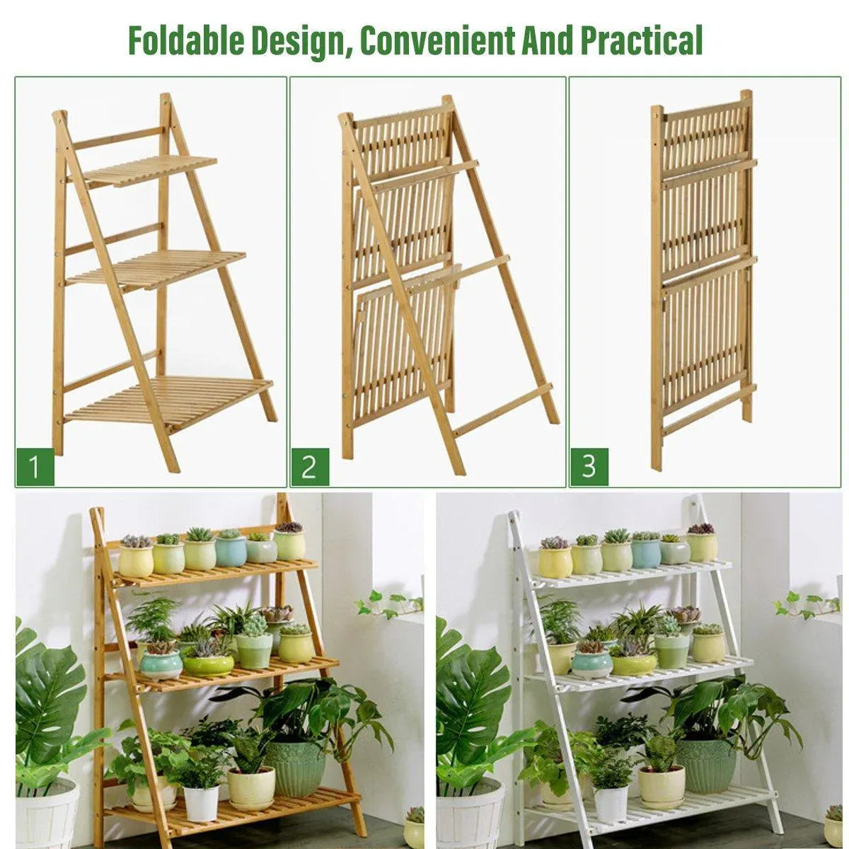 Premium 3-Layer Wooden Foldable Plant Stand – White 70 x 40 x 96cm