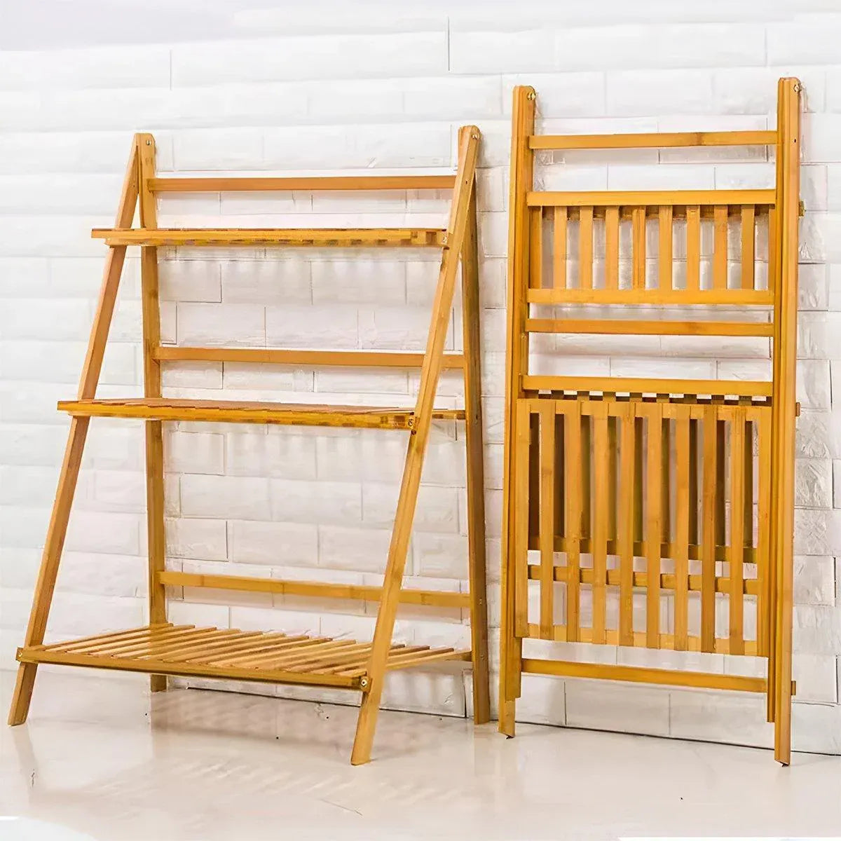 Premium 3-Layer Wooden Foldable Plant Stand – White 70 x 40 x 96cm