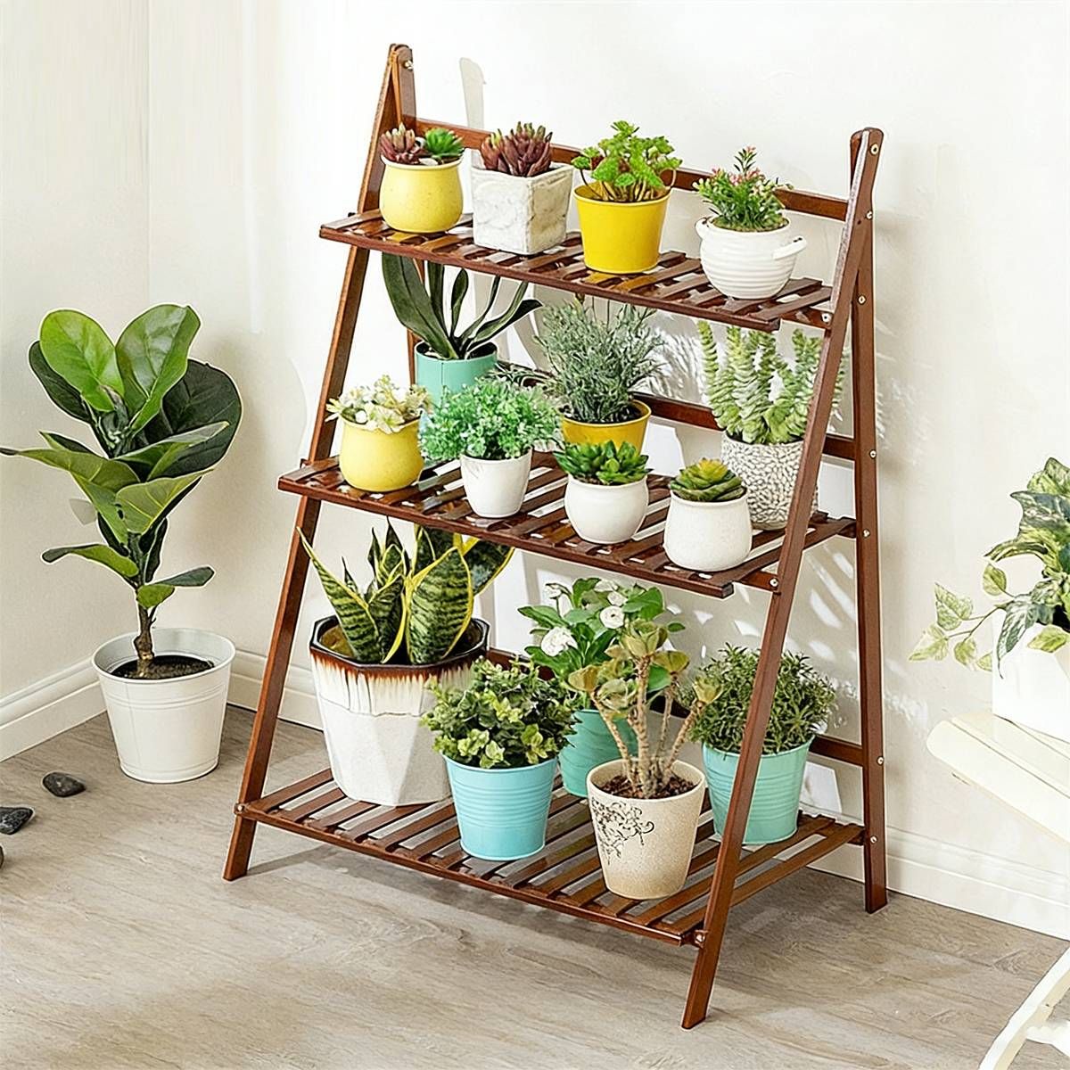 Premium 3-Layer Wooden Foldable Plant Stand – White 70 x 40 x 96cm