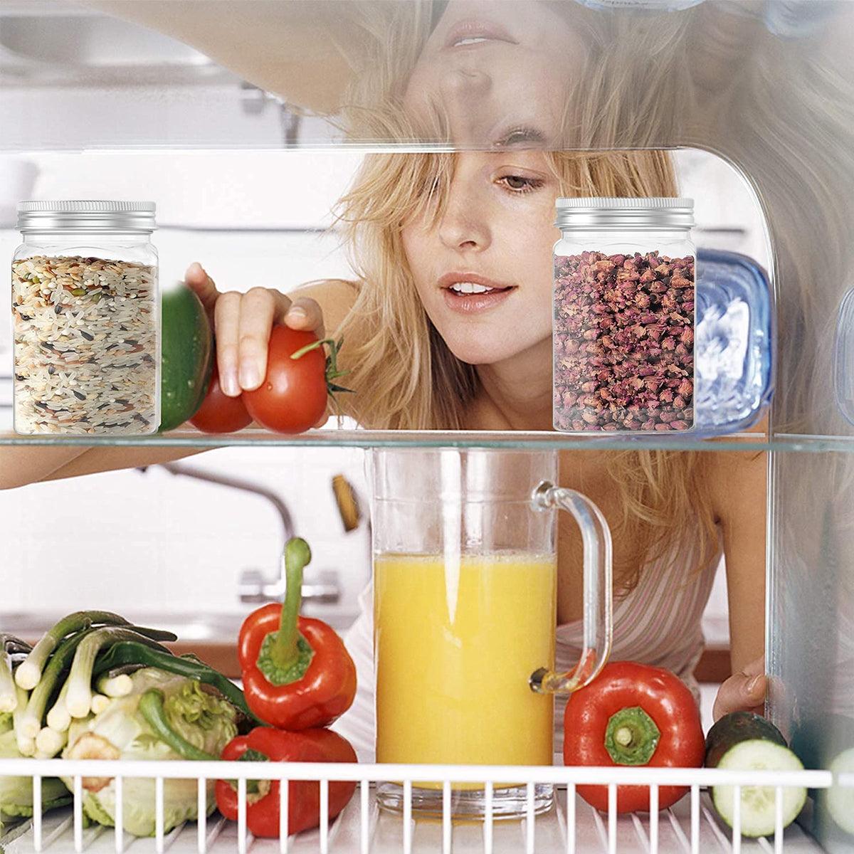 20pcs Square Transparent Plastic Bottles 550ml with Aluminium Caps for Food Storage