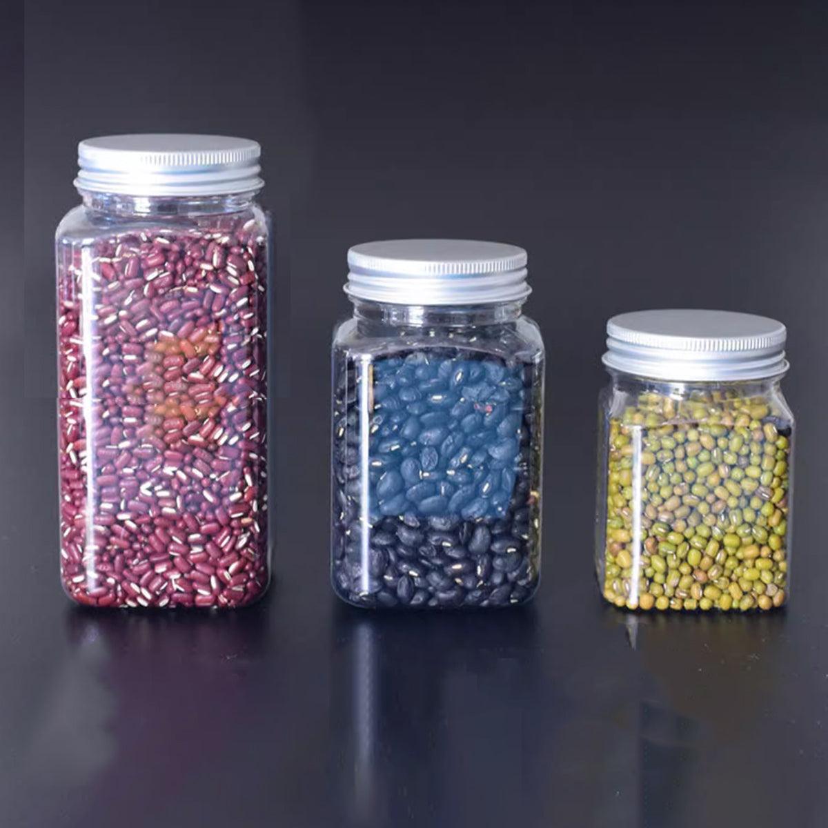 20pcs Square Transparent Plastic Bottles 550ml with Aluminium Caps for Food Storage