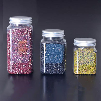 20pcs Square Transparent Plastic Bottles 550ml with Aluminium Caps for Food Storage