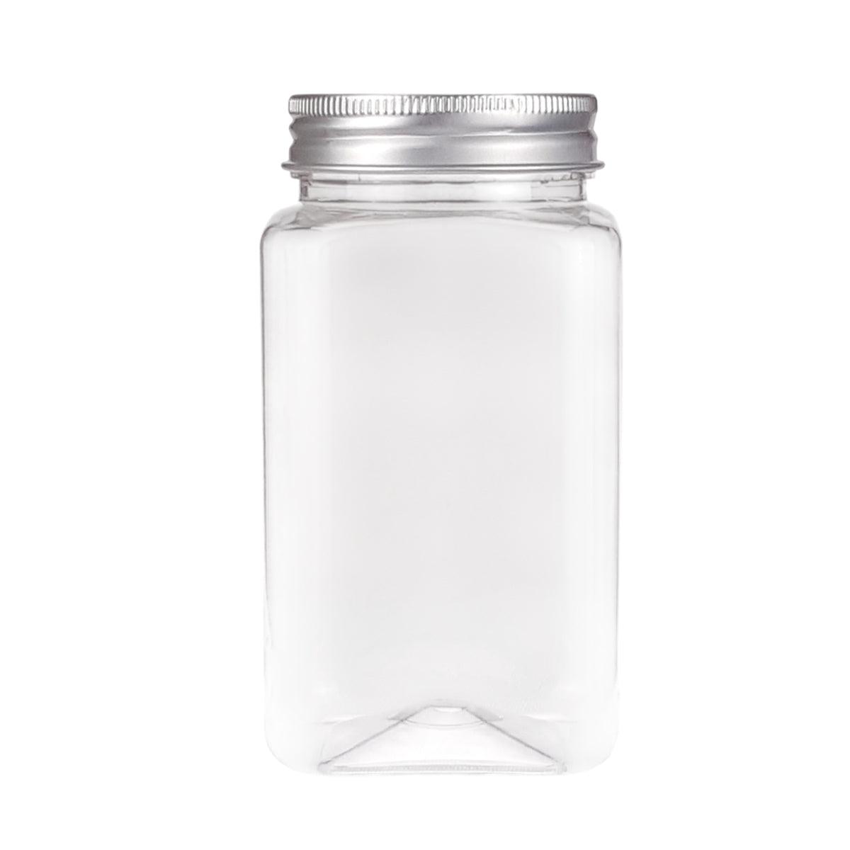 20pcs Square Transparent Plastic Bottles 550ml with Aluminium Caps for Food Storage