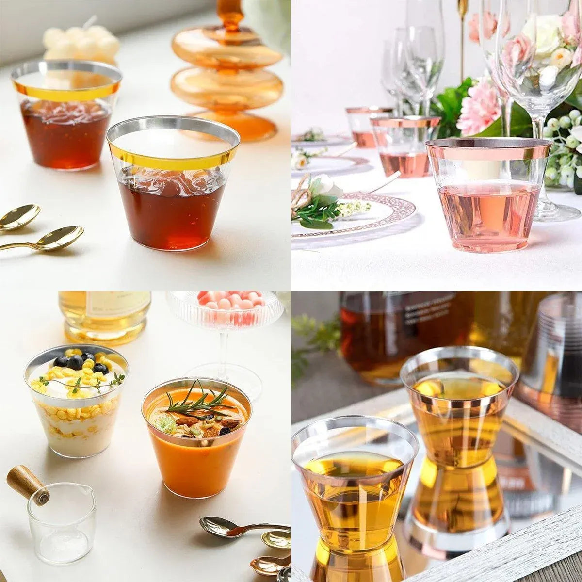 100pcs 9OZ Hot Gold Silver Plastic Wine Cup Western Food Cup Ice Cream - Silver