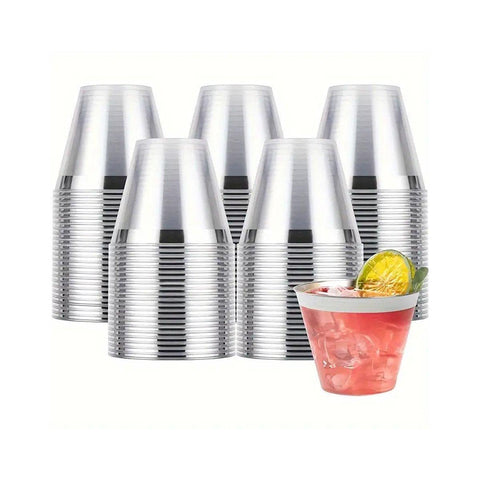 100pcs 9OZ Hot Gold Silver Plastic Wine Cup Western Food Cup Ice Cream - Silver - SuperSaverAU - view 2