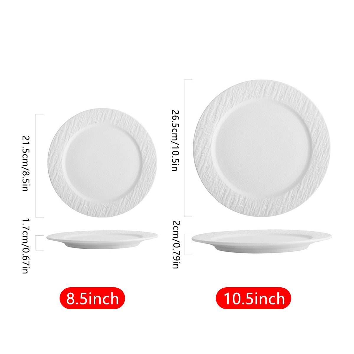 Ceramic Plate 10.5 Inch - Rustic Matte Texture, Stone Pattern, Stable Base