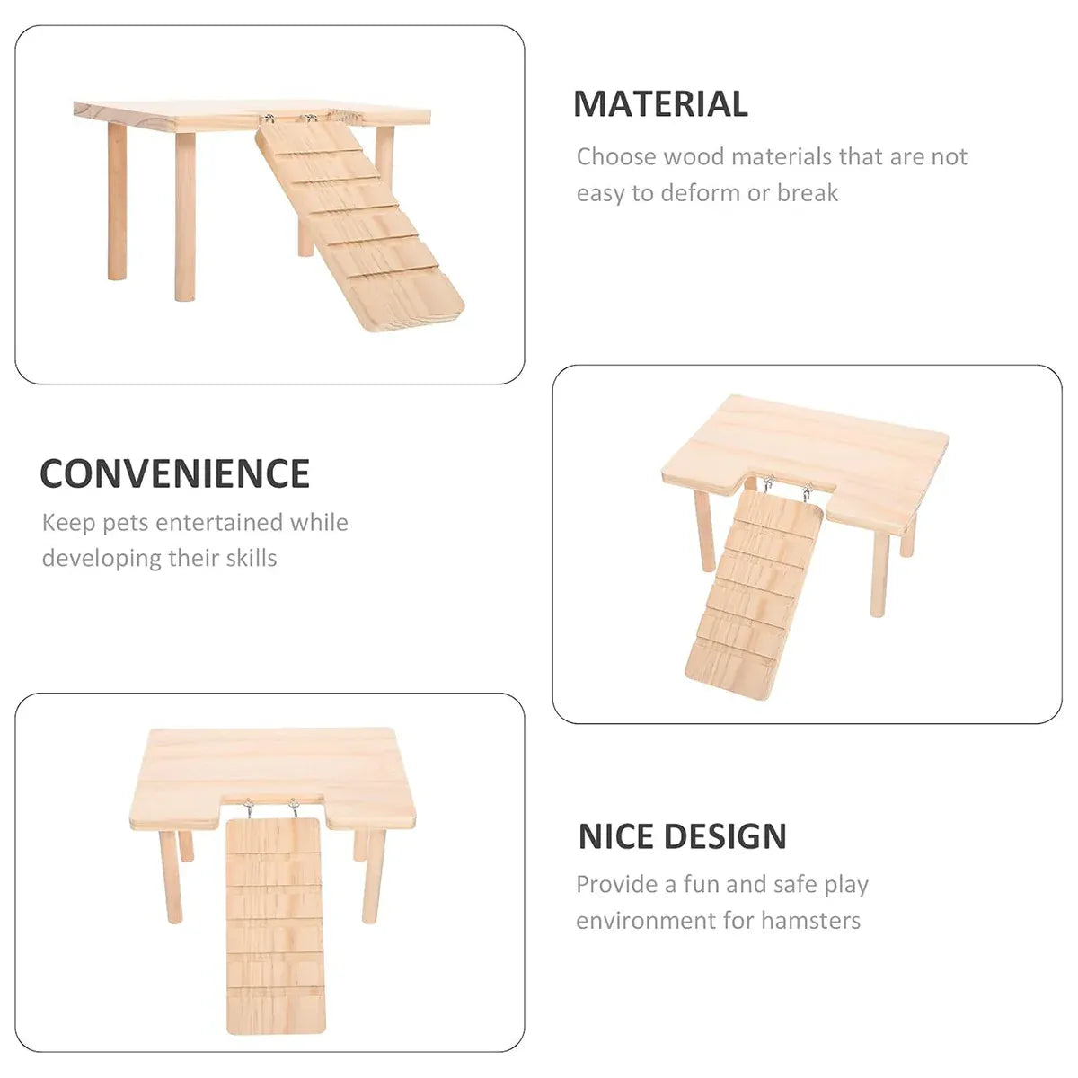 Premium Hamster Wood Platform with Ladder & Ramp - L-Shape