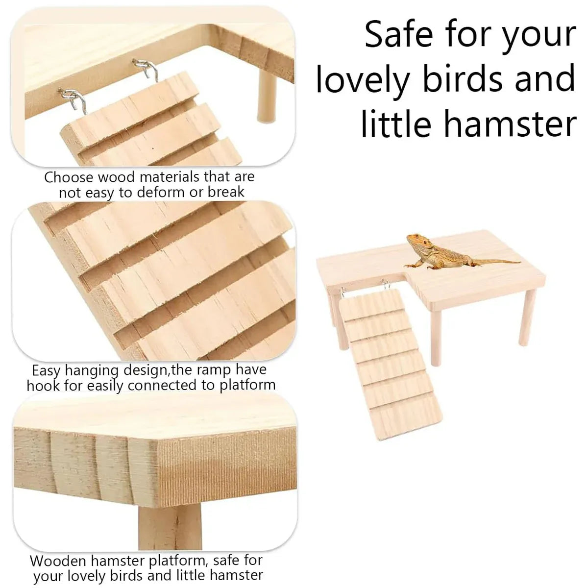 Premium Hamster Wood Platform with Ladder & Ramp - L-Shape