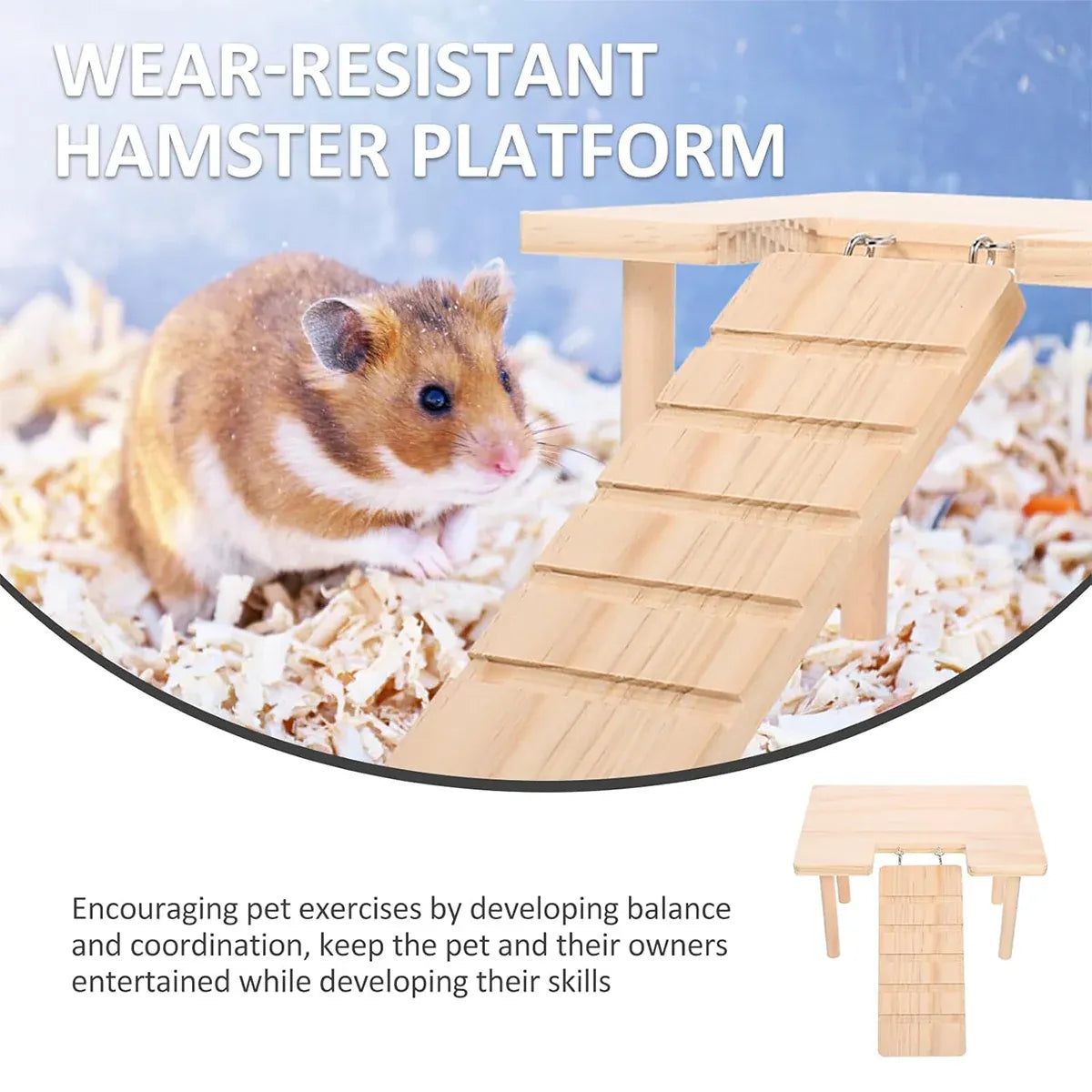 Premium Hamster Wood Platform with Ladder & Ramp - L-Shape