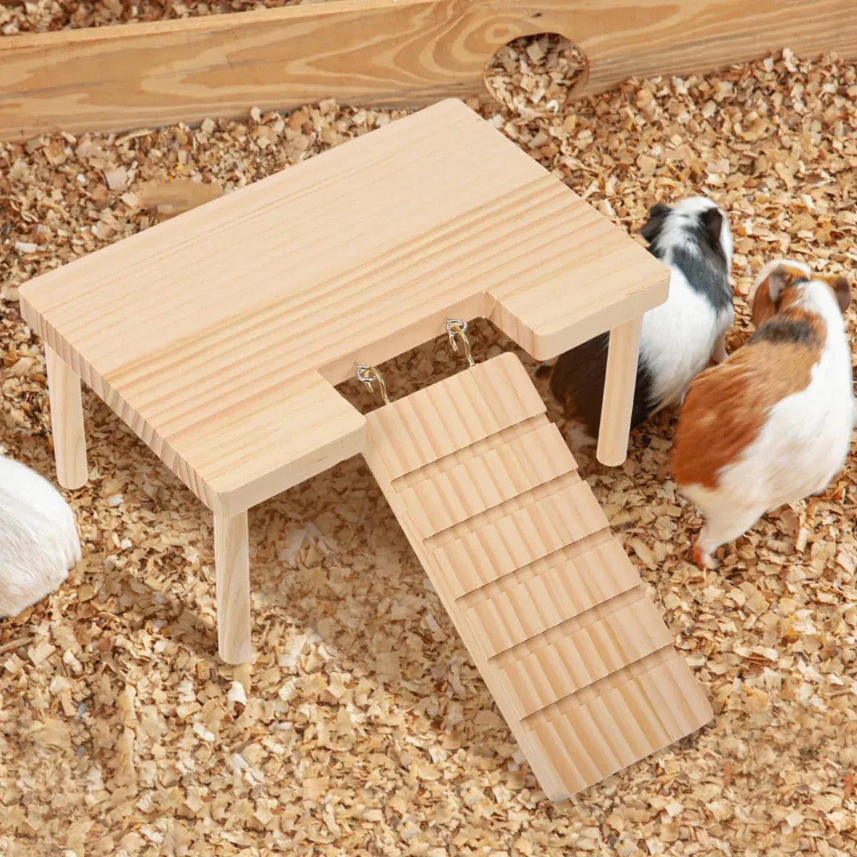 Premium Hamster Wood Platform with Ladder & Ramp - L-Shape