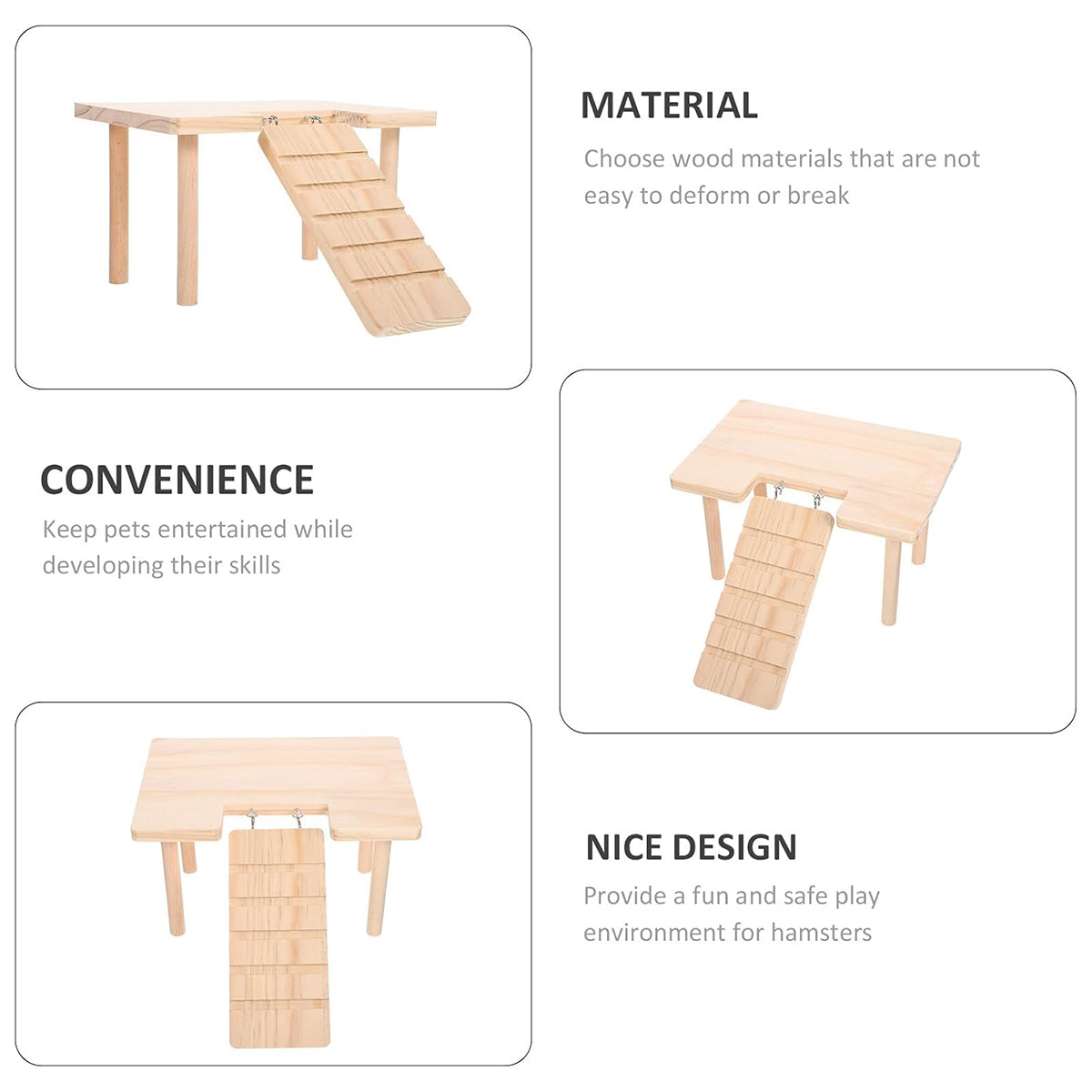 Hamster Wood Stand Platform with Ladder Small Animal Toy Hamster Rat Accessories - U-shape