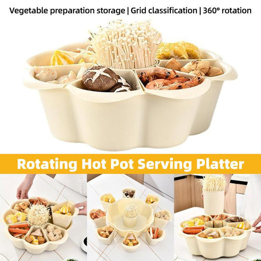 Multifunctional 9-Grid Rotating Platter 33cm for Hot Pot, Snacks, Fruits