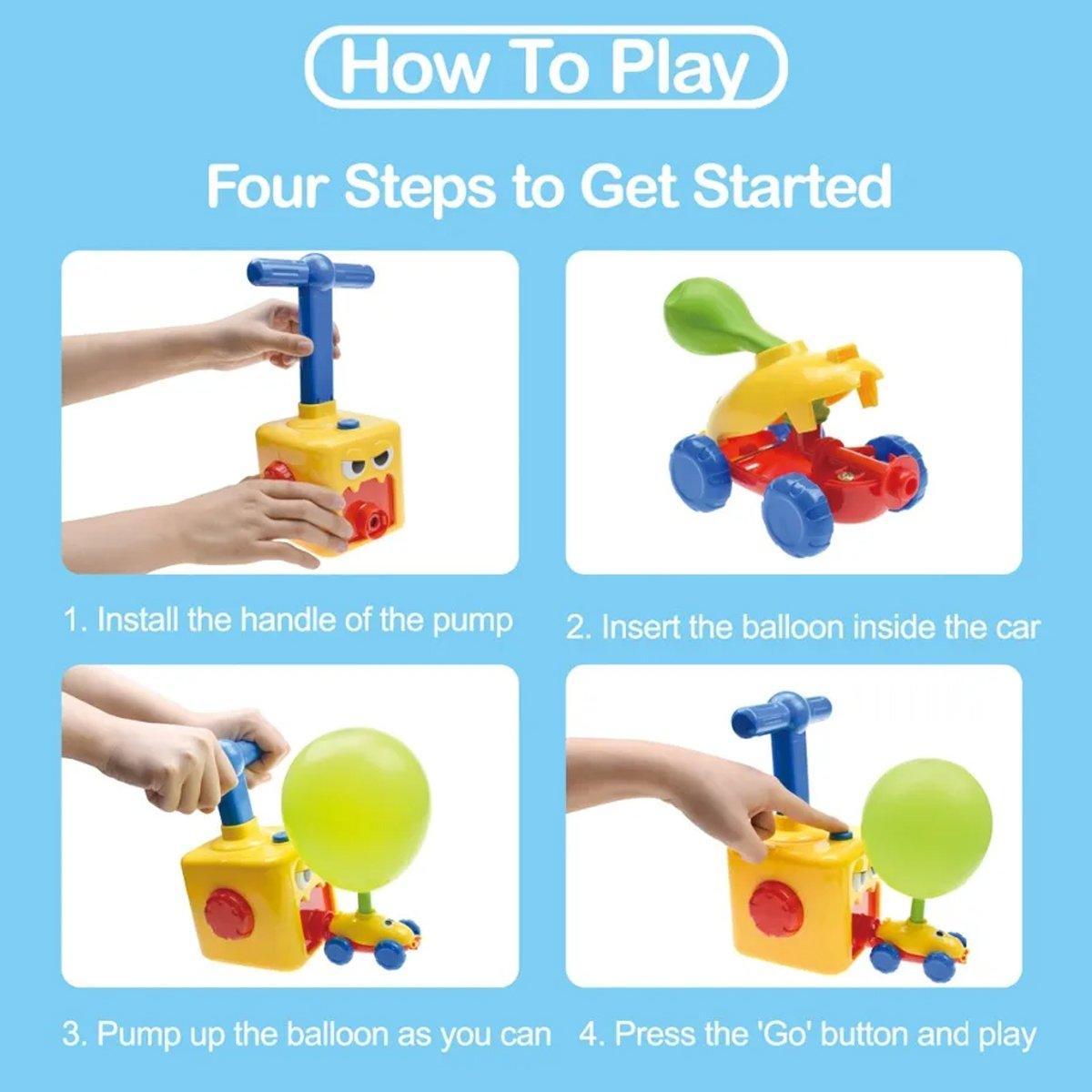 Kids Balloon-Powered Car Toy - Air Pump Racer Launcher - Monsters