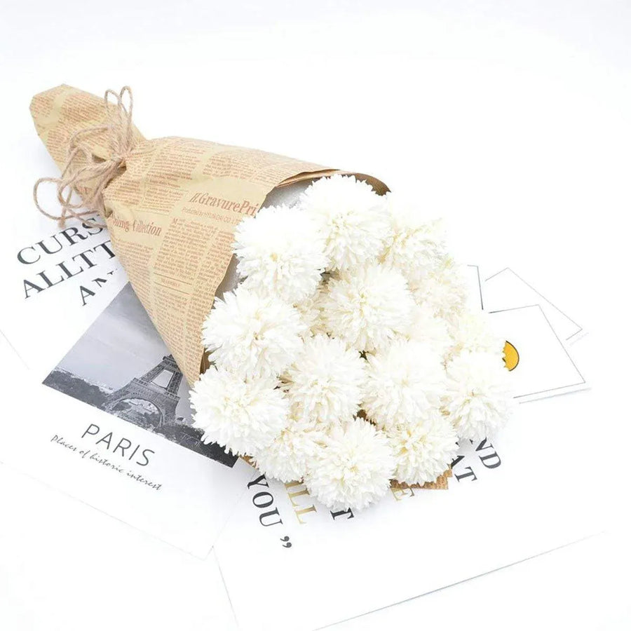 Premium Artificial Dandelion Flowers – White 12 Pack