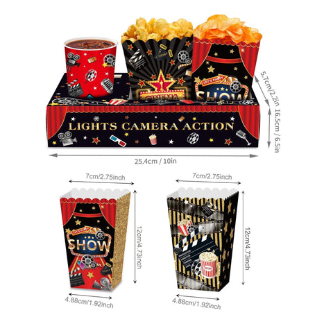 24 PCS Movie Night Snack Trays Popcorn Food Drink Holder Cinema Party Supplies - 24pcs-KY001 - SuperSaverAU - view 2
