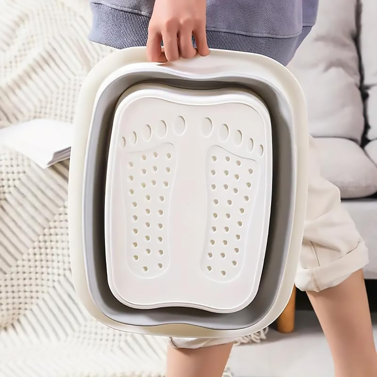 Premium Pink Foldable Foot Tub with Lid Phone Holder and Massage Points