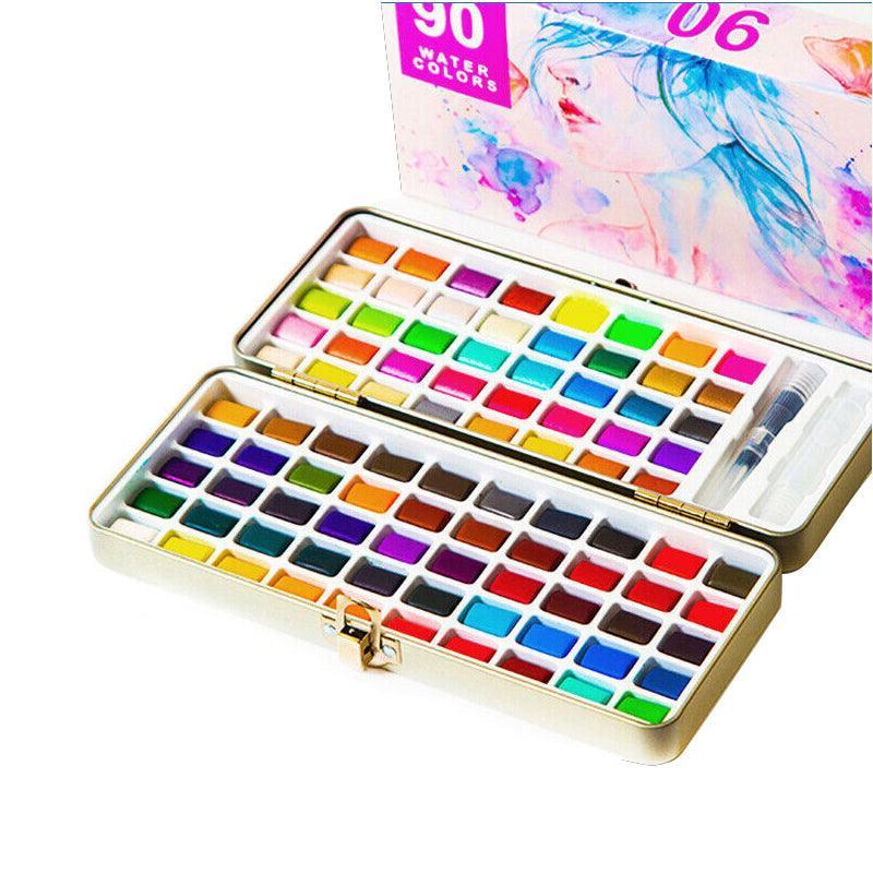 12-90 Watercolour Paint Set with Brush - 12 Vibrant Colours, Portable Kit