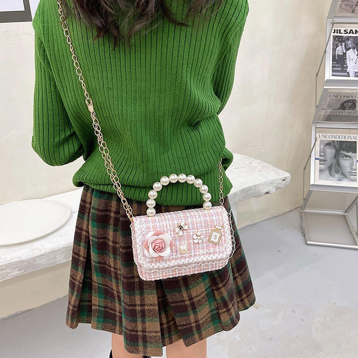 Premium Green Girls Small Square Princess Chain Shoulder Bag