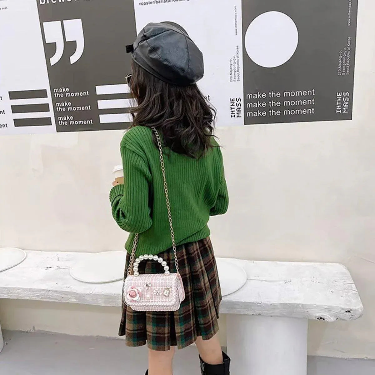 Premium Green Girls Small Square Princess Chain Shoulder Bag