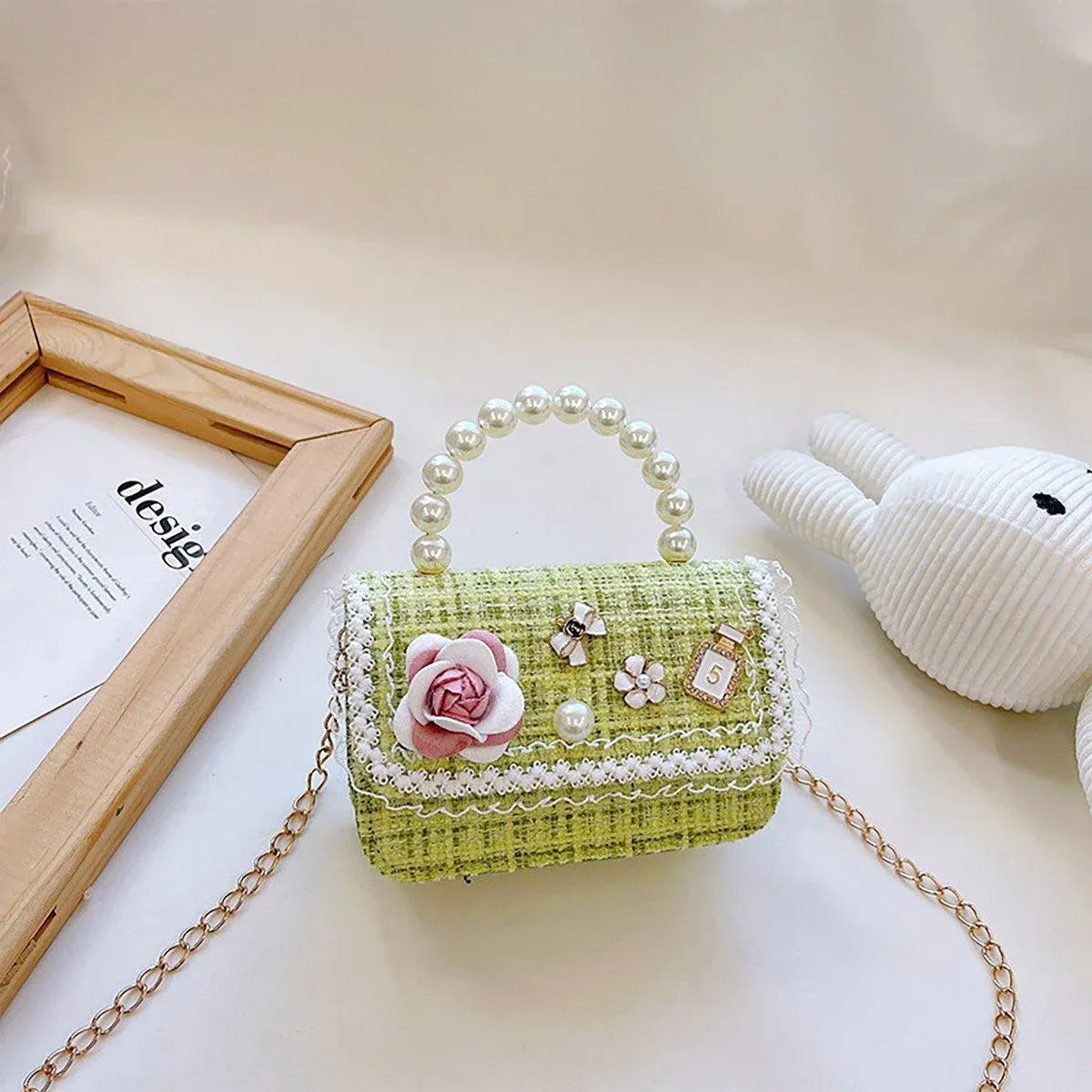 Premium Green Girls Small Square Princess Chain Shoulder Bag
