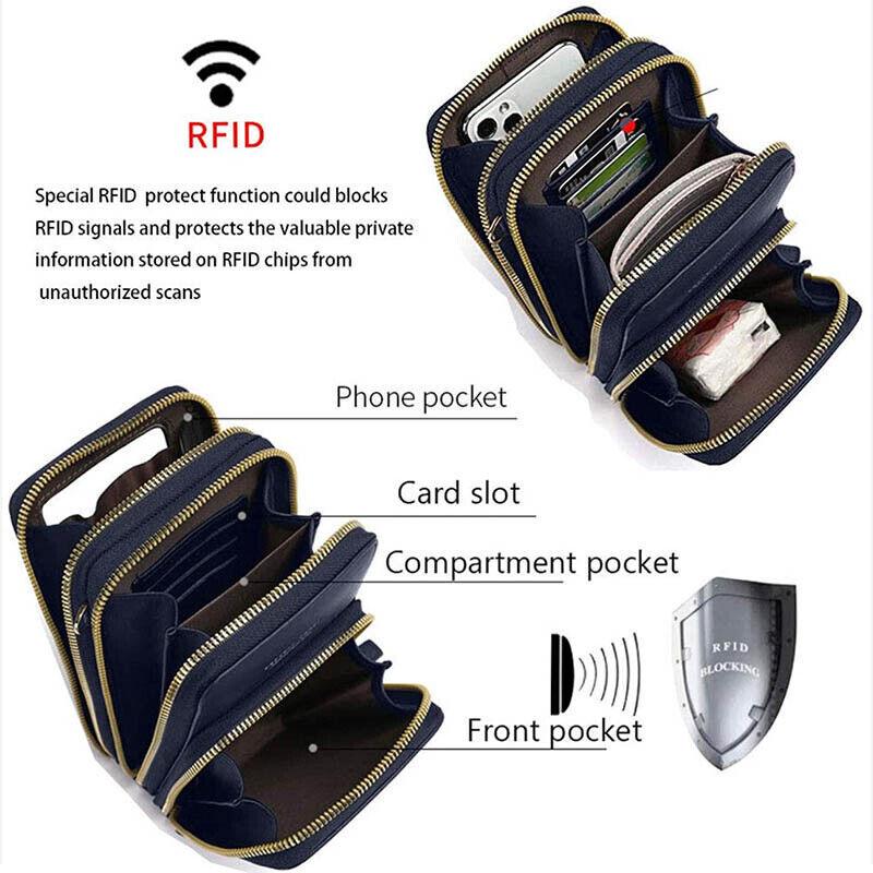 Premium Dark Blue Women's RFID Touchscreen Crossbody Phone Purse