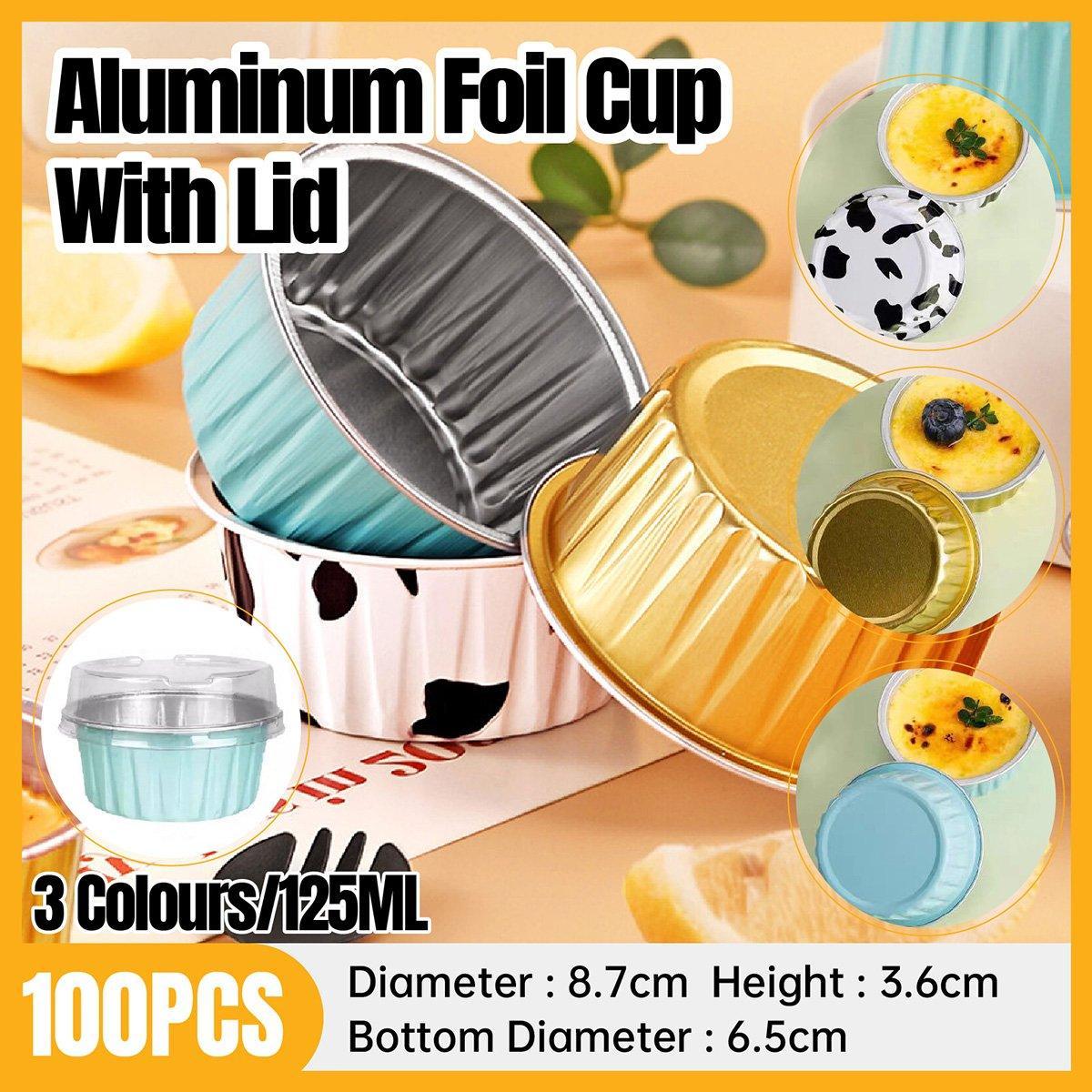 100-Pack Food Grade Aluminum Foil Pudding Cups with Lids - SuperSaverAU - view 1