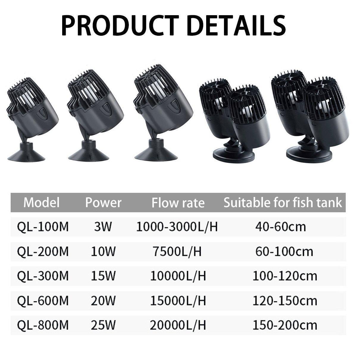 Wave Maker Aquarium Pump 600M 20W - 360° Adjustable, Silent Operation, Suction Cup