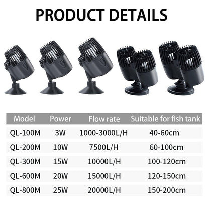 Wave Maker Aquarium Pump 600M 20W - 360° Adjustable, Silent Operation, Suction Cup