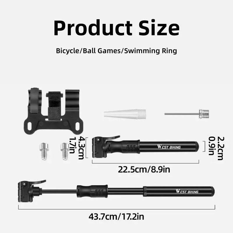 Premium Aluminium Mini Bike Pump with Presta & Schrader Valves 100PSI - Silver
