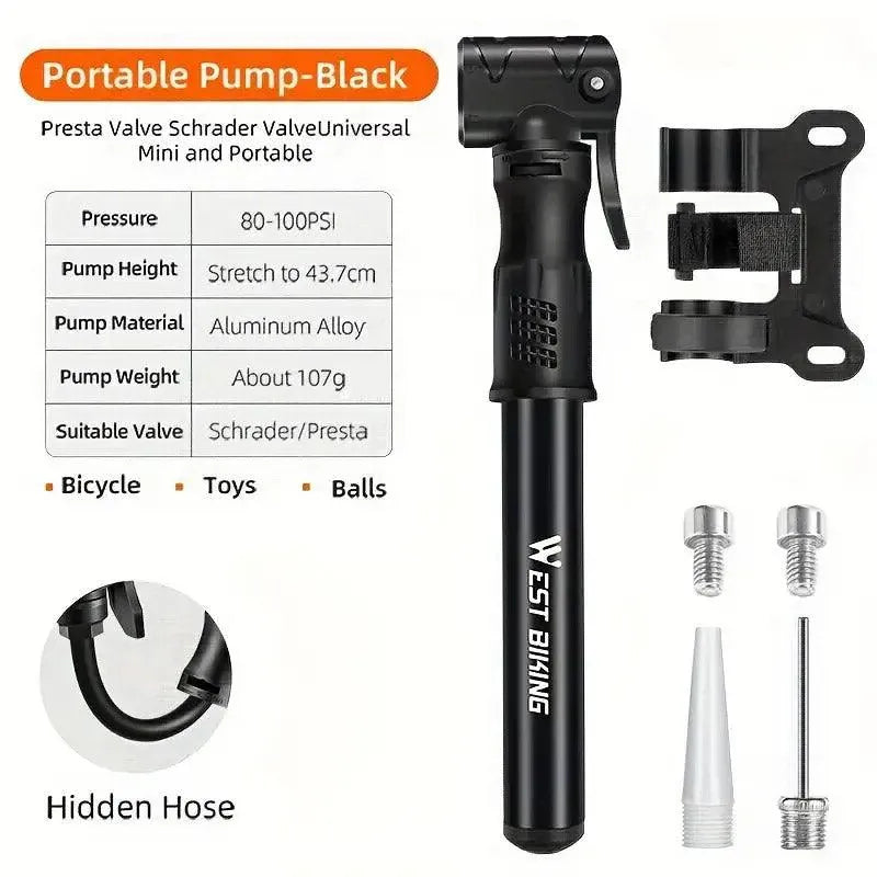 Premium Aluminium Mini Bike Pump with Presta & Schrader Valves 100PSI - Silver