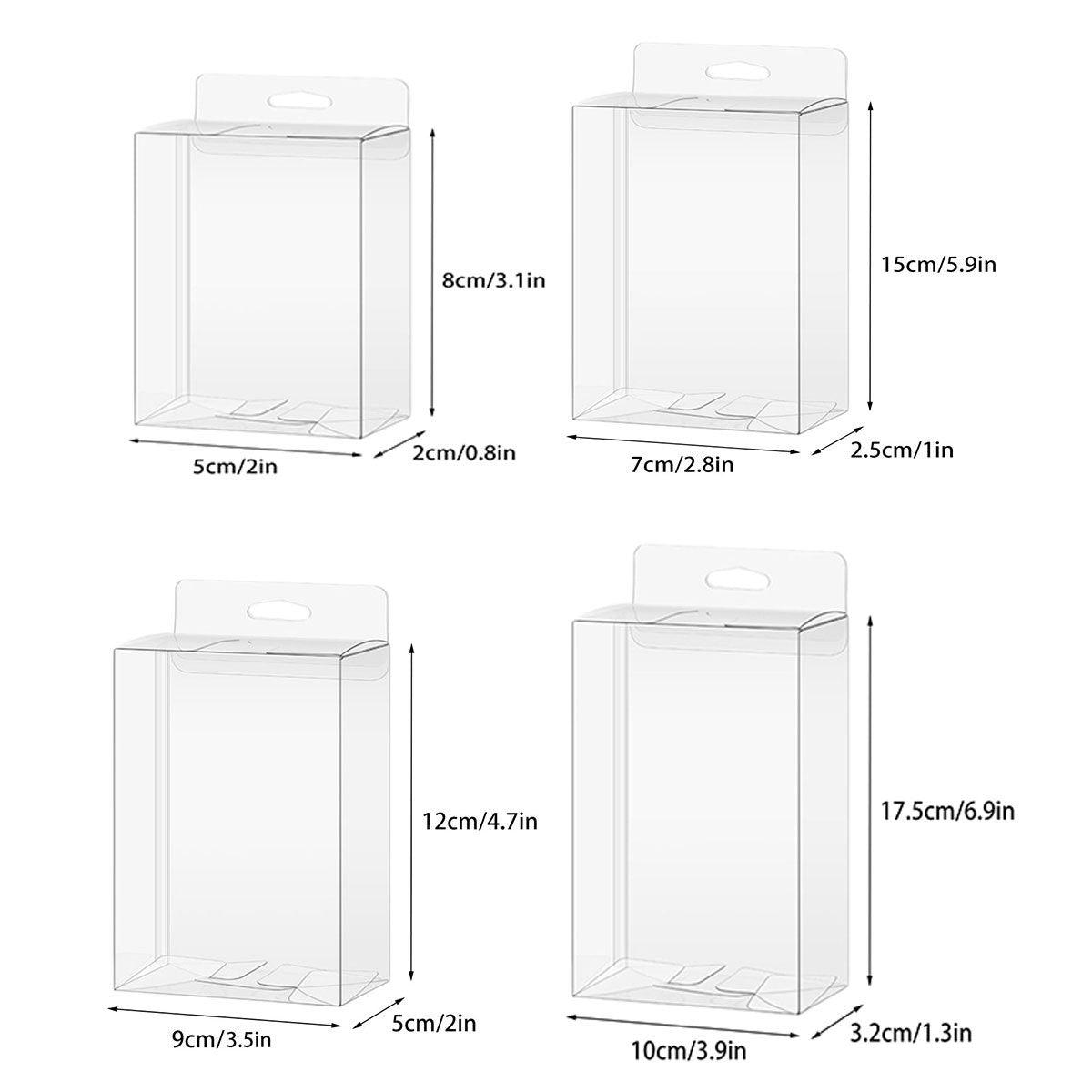 50x PVC Transparent Gift Boxes with Display Hook - 7x2.5x15cm