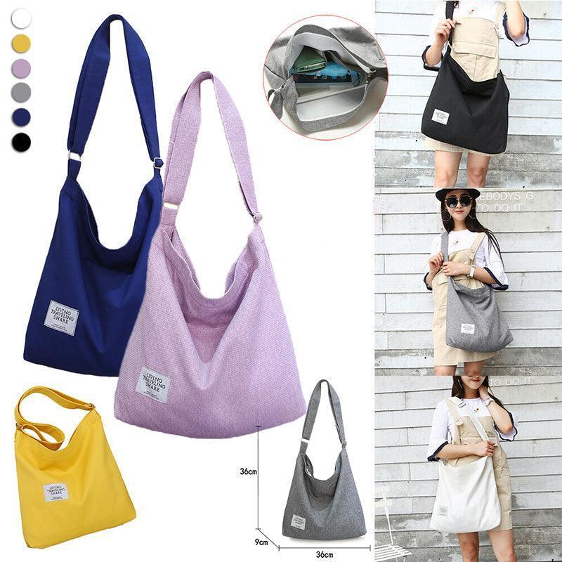 Premium Dark Blue Women's Large Canvas Hobo Tote Handbag