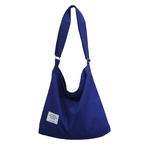 Premium Dark Blue Women's Large Canvas Hobo Tote Handbag