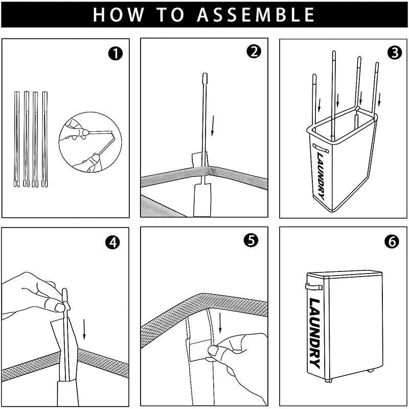 Navy Mesh Laundry Basket with Drawstring Top, 39*18.5*58CM, Foldable, 4 Wheels