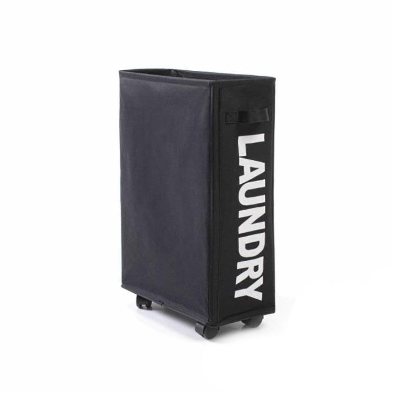 Navy Mesh Laundry Basket with Drawstring Top, 39*18.5*58CM, Foldable, 4 Wheels