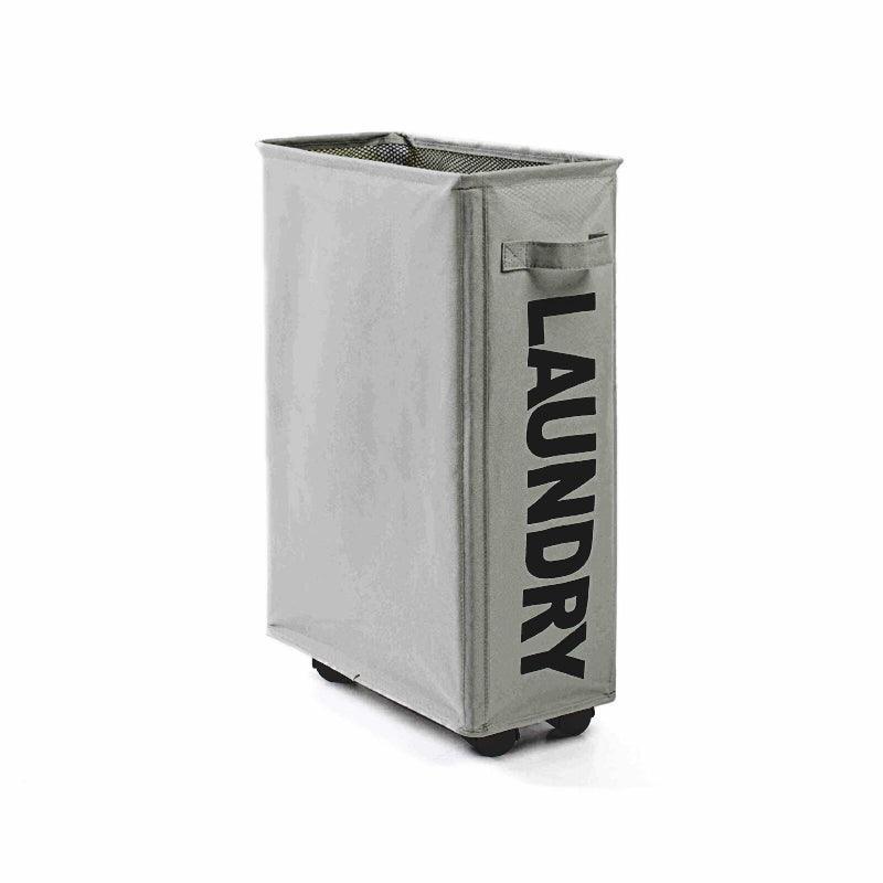 Navy Mesh Laundry Basket with Drawstring Top, 39*18.5*58CM, Foldable, 4 Wheels