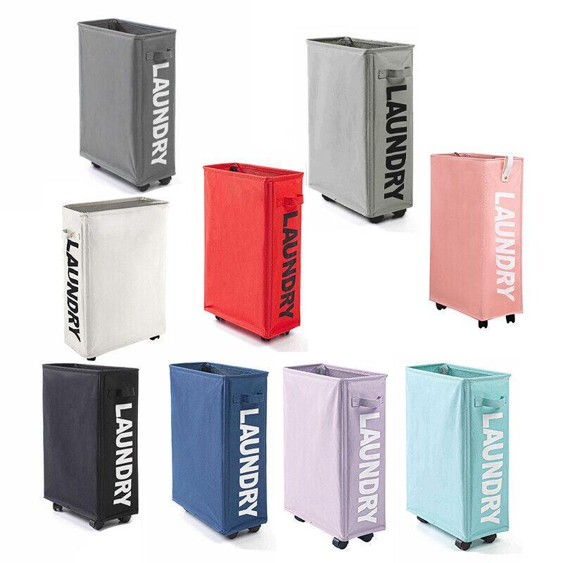 Red Mesh Laundry Basket with Drawstring Top, 39*18.5*58CM, Foldable, Wheels