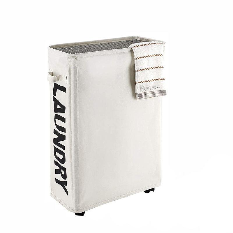 Red Mesh Laundry Basket with Drawstring Top, 39*18.5*58CM, Foldable, Wheels