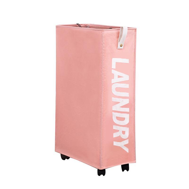 Red Mesh Laundry Basket with Drawstring Top, 39*18.5*58CM, Foldable, Wheels