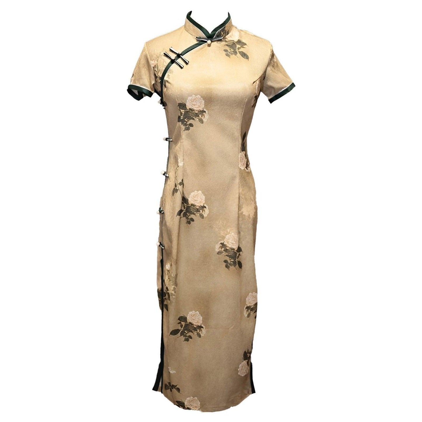 Retro Yellow Jacquard Cheongsam Dress - Short Sleeve - 2XL