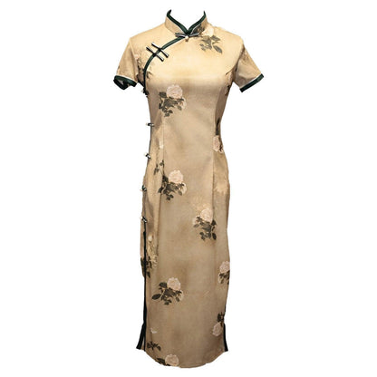 Retro Yellow Jacquard Cheongsam Dress - Short Sleeve - 2XL