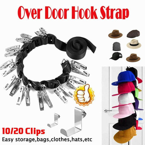 Premium Over Door Baseball Cap Hat Rack with 20 Clips Closet Organiser