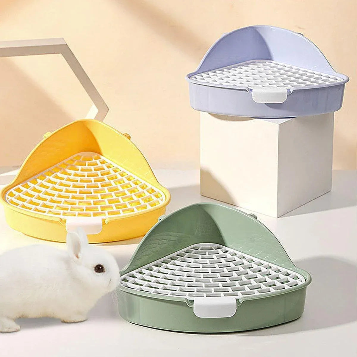 Premium Rabbit Litter Box with Hygienic Grid - Blue