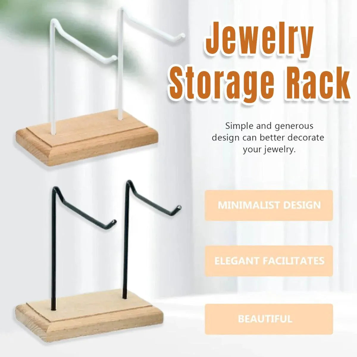 Premium White Iron Jewellery Display Rack with Wooden Base