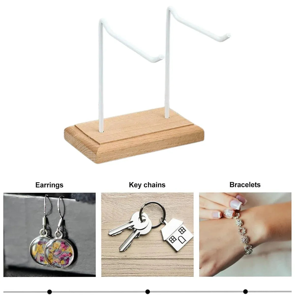Premium White Iron Jewellery Display Rack with Wooden Base